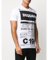 weißes und schwarzes bedrucktes T-Shirt mit einem Rundhalsausschnitt von DSQUARED2