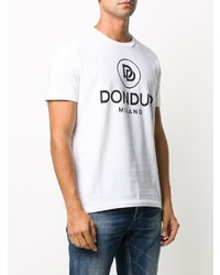 weißes und schwarzes bedrucktes T-Shirt mit einem Rundhalsausschnitt von Dondup