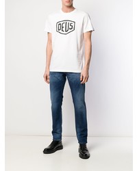 weißes und schwarzes bedrucktes T-Shirt mit einem Rundhalsausschnitt von Deus Ex Machina