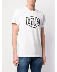 weißes und schwarzes bedrucktes T-Shirt mit einem Rundhalsausschnitt von Deus Ex Machina