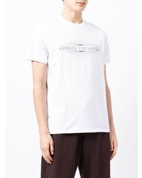 weißes und schwarzes bedrucktes T-Shirt mit einem Rundhalsausschnitt von Armani Exchange