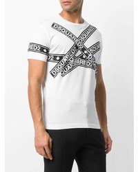 weißes und schwarzes bedrucktes T-Shirt mit einem Rundhalsausschnitt von DSQUARED2