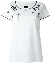 weißes und schwarzes bedrucktes T-Shirt mit einem Rundhalsausschnitt von Loha Vete
