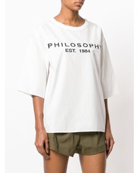 weißes und schwarzes bedrucktes T-Shirt mit einem Rundhalsausschnitt von Philosophy di Lorenzo Serafini