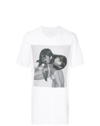 weißes und schwarzes bedrucktes T-Shirt mit einem Rundhalsausschnitt von Lost & Found Ria Dunn