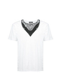 weißes und schwarzes bedrucktes T-Shirt mit einem Rundhalsausschnitt von Loveless