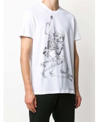 weißes und schwarzes bedrucktes T-Shirt mit einem Rundhalsausschnitt von Alexander McQueen