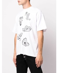 weißes und schwarzes bedrucktes T-Shirt mit einem Rundhalsausschnitt von DOMREBEL
