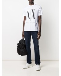 weißes und schwarzes bedrucktes T-Shirt mit einem Rundhalsausschnitt von Armani Exchange