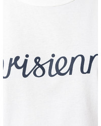 weißes und schwarzes bedrucktes T-Shirt mit einem Rundhalsausschnitt von MAISON KITSUNE