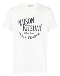 weißes und schwarzes bedrucktes T-Shirt mit einem Rundhalsausschnitt von MAISON KITSUNÉ