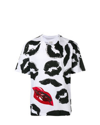 weißes und schwarzes bedrucktes T-Shirt mit einem Rundhalsausschnitt von Maison Margiela