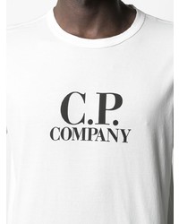 weißes und schwarzes bedrucktes T-Shirt mit einem Rundhalsausschnitt von C.P. Company