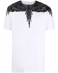 weißes und schwarzes bedrucktes T-Shirt mit einem Rundhalsausschnitt von Marcelo Burlon County of Milan