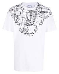 weißes und schwarzes bedrucktes T-Shirt mit einem Rundhalsausschnitt von Marcelo Burlon County of Milan