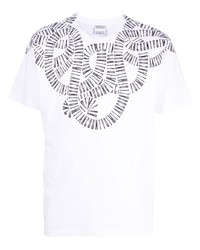 weißes und schwarzes bedrucktes T-Shirt mit einem Rundhalsausschnitt von Marcelo Burlon County of Milan