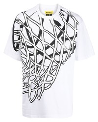 weißes und schwarzes bedrucktes T-Shirt mit einem Rundhalsausschnitt von MARKET