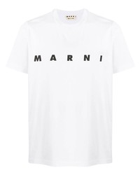 weißes und schwarzes bedrucktes T-Shirt mit einem Rundhalsausschnitt von Marni