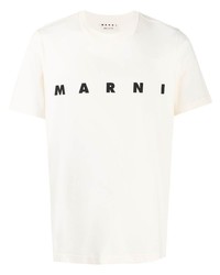 weißes und schwarzes bedrucktes T-Shirt mit einem Rundhalsausschnitt von Marni