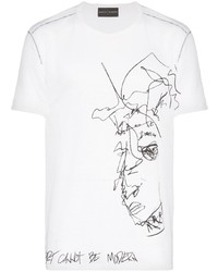 weißes und schwarzes bedrucktes T-Shirt mit einem Rundhalsausschnitt von Martin Diment