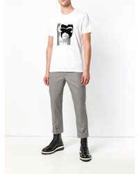 weißes und schwarzes bedrucktes T-Shirt mit einem Rundhalsausschnitt von Diesel Black Gold