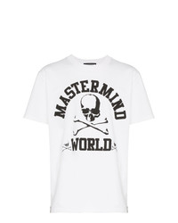 weißes und schwarzes bedrucktes T-Shirt mit einem Rundhalsausschnitt von Mastermind Japan