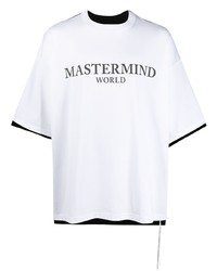 weißes und schwarzes bedrucktes T-Shirt mit einem Rundhalsausschnitt von Mastermind World