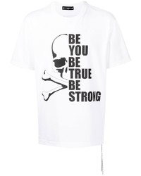 weißes und schwarzes bedrucktes T-Shirt mit einem Rundhalsausschnitt von Mastermind World