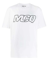 weißes und schwarzes bedrucktes T-Shirt mit einem Rundhalsausschnitt von McQ Alexander McQueen