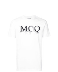 weißes und schwarzes bedrucktes T-Shirt mit einem Rundhalsausschnitt von McQ Alexander McQueen