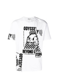 weißes und schwarzes bedrucktes T-Shirt mit einem Rundhalsausschnitt von McQ Alexander McQueen