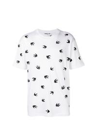 weißes und schwarzes bedrucktes T-Shirt mit einem Rundhalsausschnitt von McQ Alexander McQueen