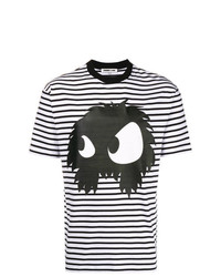 weißes und schwarzes bedrucktes T-Shirt mit einem Rundhalsausschnitt von McQ Alexander McQueen