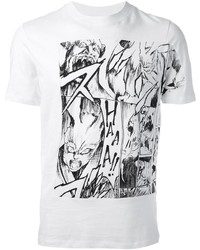weißes und schwarzes bedrucktes T-Shirt mit einem Rundhalsausschnitt von McQ by Alexander McQueen