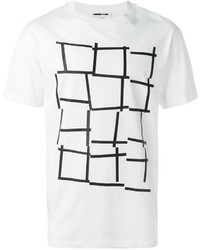 weißes und schwarzes bedrucktes T-Shirt mit einem Rundhalsausschnitt von McQ by Alexander McQueen