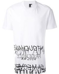 weißes und schwarzes bedrucktes T-Shirt mit einem Rundhalsausschnitt von McQ by Alexander McQueen