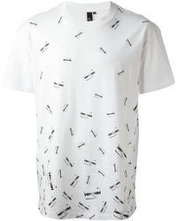 weißes und schwarzes bedrucktes T-Shirt mit einem Rundhalsausschnitt von McQ by Alexander McQueen