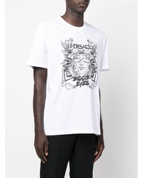 weißes und schwarzes bedrucktes T-Shirt mit einem Rundhalsausschnitt von Versace