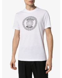 weißes und schwarzes bedrucktes T-Shirt mit einem Rundhalsausschnitt von Versace