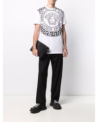 weißes und schwarzes bedrucktes T-Shirt mit einem Rundhalsausschnitt von Versace