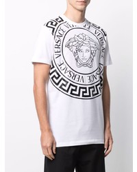 weißes und schwarzes bedrucktes T-Shirt mit einem Rundhalsausschnitt von Versace