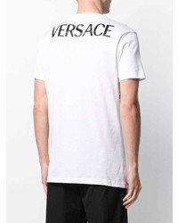 weißes und schwarzes bedrucktes T-Shirt mit einem Rundhalsausschnitt von Versace