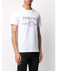 weißes und schwarzes bedrucktes T-Shirt mit einem Rundhalsausschnitt von Versace