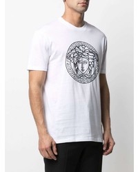 weißes und schwarzes bedrucktes T-Shirt mit einem Rundhalsausschnitt von Versace