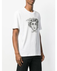 weißes und schwarzes bedrucktes T-Shirt mit einem Rundhalsausschnitt von Versace