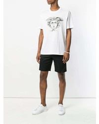 weißes und schwarzes bedrucktes T-Shirt mit einem Rundhalsausschnitt von Versace