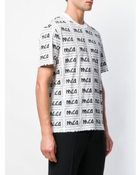 weißes und schwarzes bedrucktes T-Shirt mit einem Rundhalsausschnitt von McQ Alexander McQueen