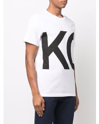 weißes und schwarzes bedrucktes T-Shirt mit einem Rundhalsausschnitt von Michael Kors