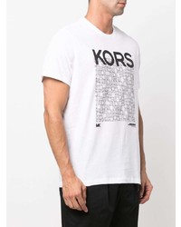 weißes und schwarzes bedrucktes T-Shirt mit einem Rundhalsausschnitt von Michael Kors
