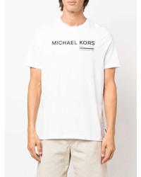 weißes und schwarzes bedrucktes T-Shirt mit einem Rundhalsausschnitt von Michael Kors